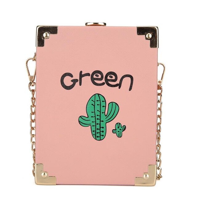 SQUARE CACTUS PRINTED LEATHER BOX BAG