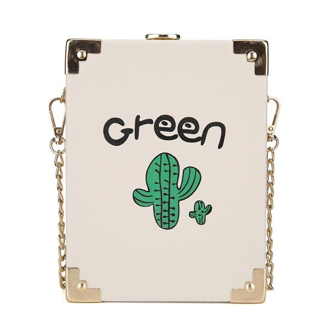 SQUARE CACTUS PRINTED LEATHER BOX BAG