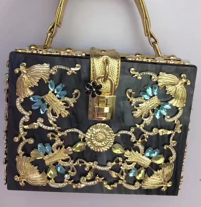 GOLD INLAID WHITE EVENING BAG
