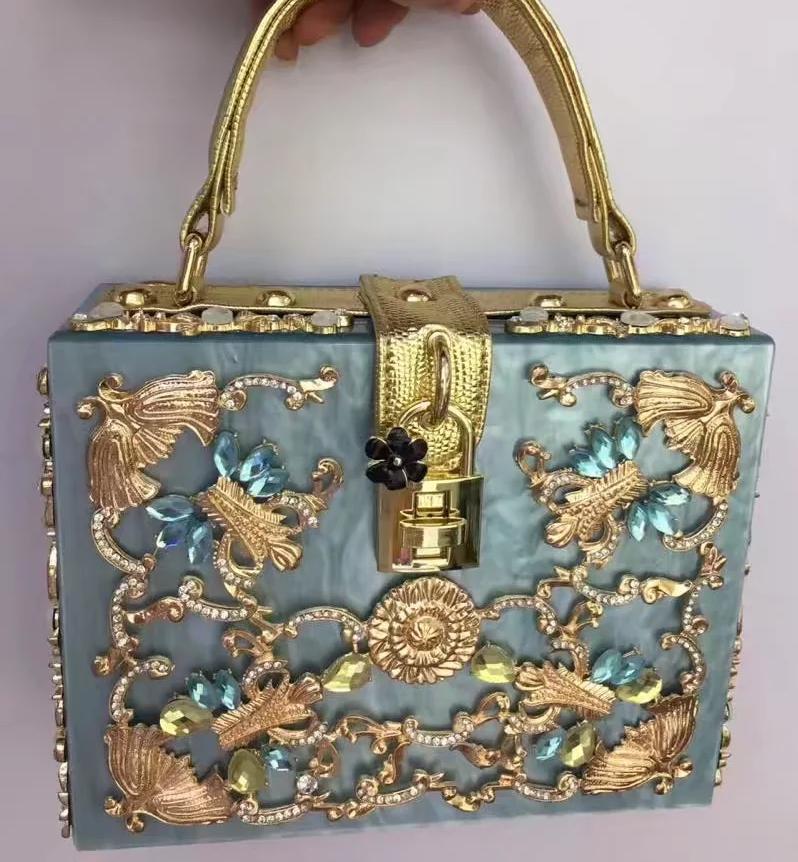 GOLD INLAID WHITE EVENING BAG