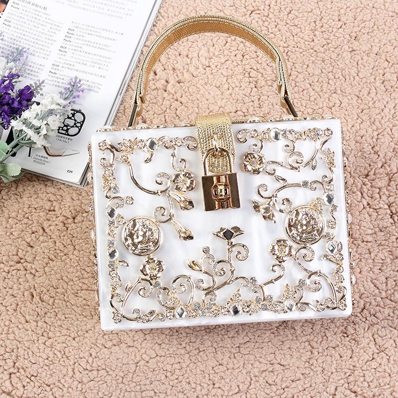 GOLD INLAID WHITE EVENING BAG