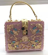 GOLD INLAID WHITE EVENING BAG