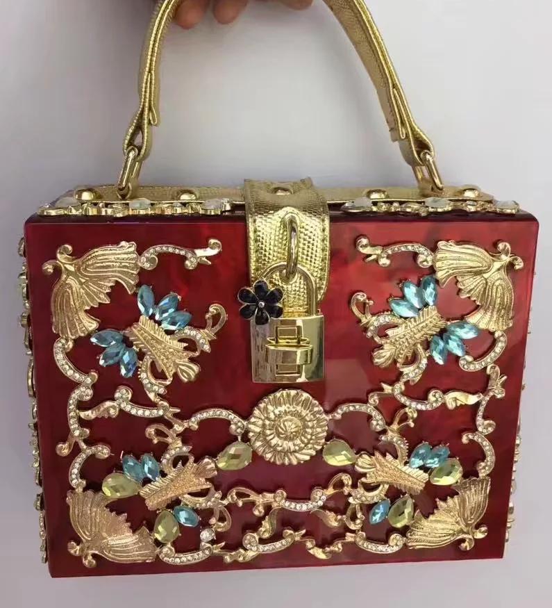GOLD INLAID WHITE EVENING BAG