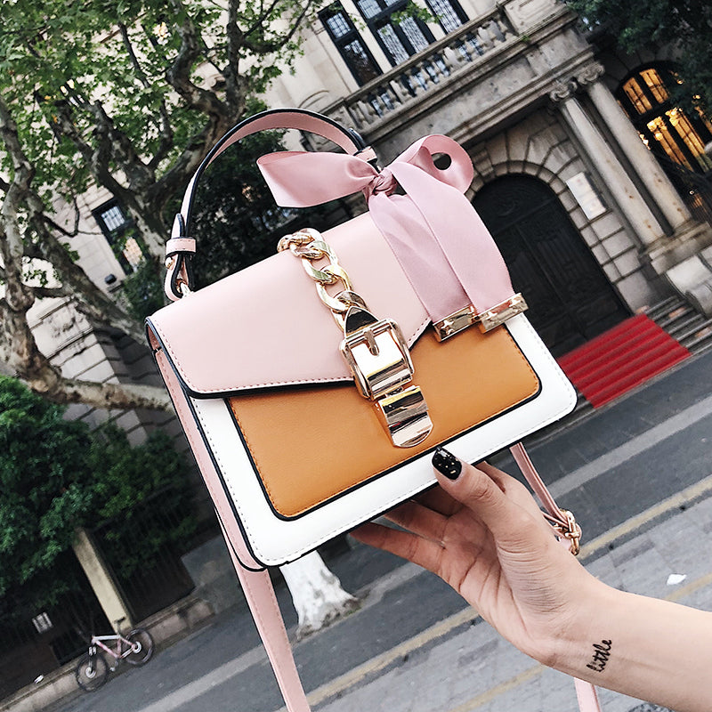 SOLID PINK RIBBON DETAILED HANDBAG