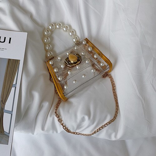 PEARL BEAD DETAILED TRANSPARENT BAG