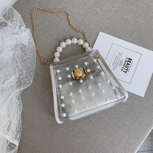 PEARL BEAD DETAILED TRANSPARENT BAG