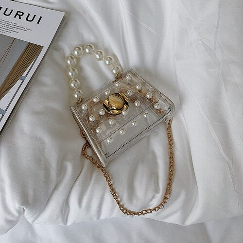 PEARL BEAD DETAILED TRANSPARENT BAG