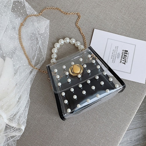 PEARL BEAD DETAILED TRANSPARENT BAG