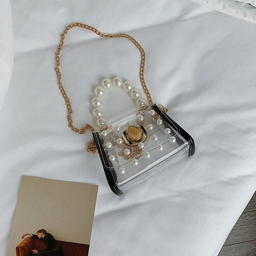 PEARL BEAD DETAILED TRANSPARENT BAG