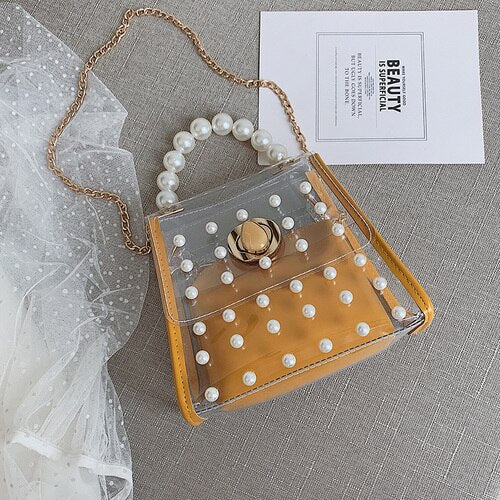PEARL BEAD DETAILED TRANSPARENT BAG