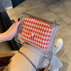 RED AND WHITE PLAID TRANSPARENT DETAILED BAG