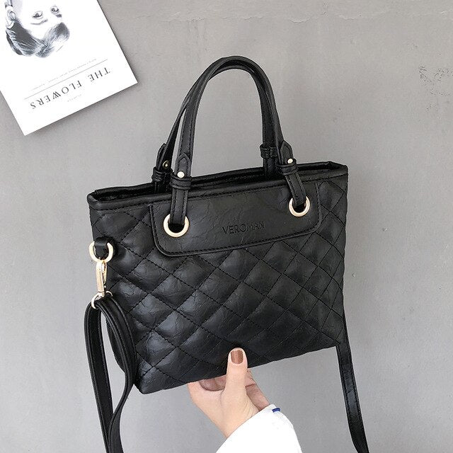 PLAID EMBOSSED DETAILED BLACK HANDBAG