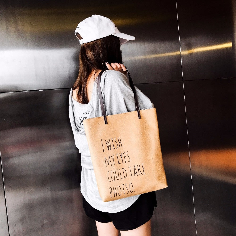 "I WISH MY EYES COULD TAKE PHOTO" CANVAS HANDBAG