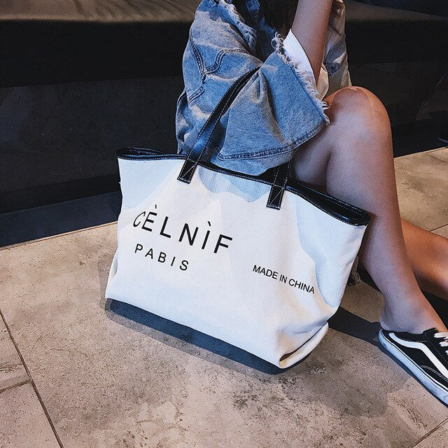 LARGE CAPACITY WHITE CANVAS BAG