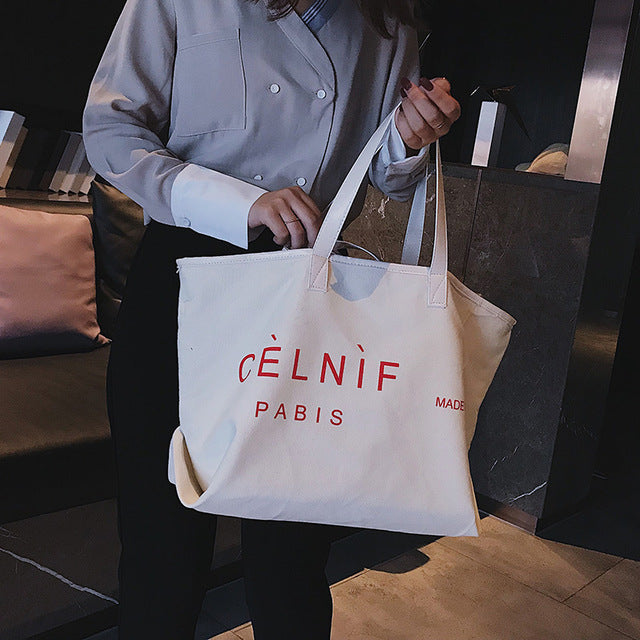 LARGE CAPACITY WHITE CANVAS BAG