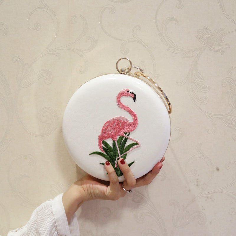 FLAMINGO EMBROIDERY CIRCLE BAG