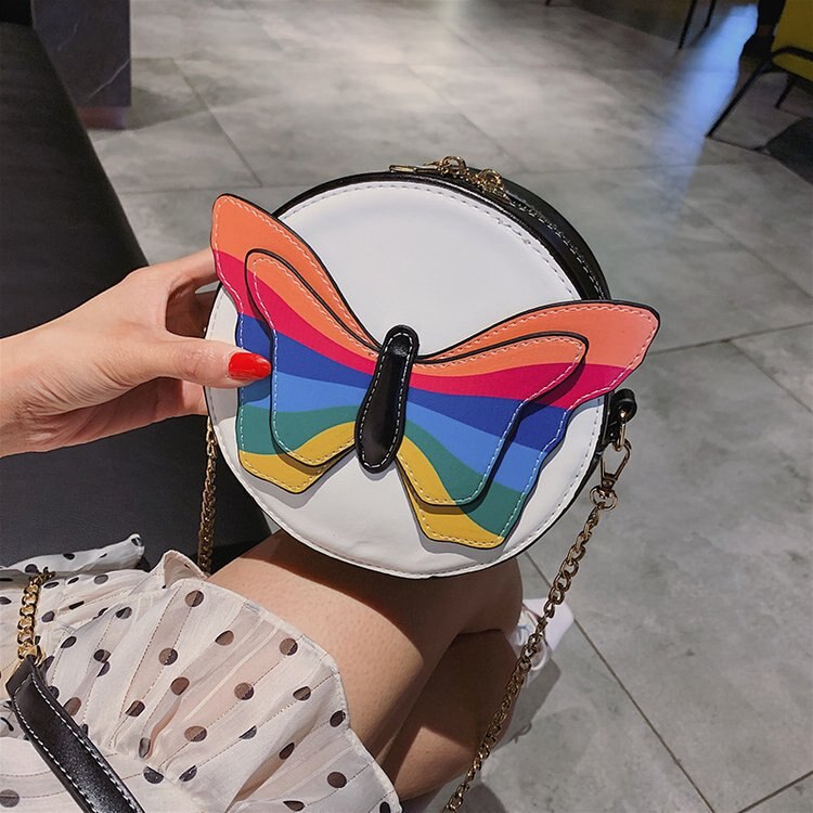 RAINBOW BUTTERFLY DETAILED CIRCLE BAG