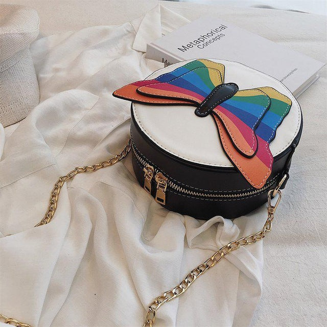 RAINBOW BUTTERFLY DETAILED CIRCLE BAG