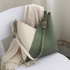 CREAM AND GREEN PU LEATHER BAG